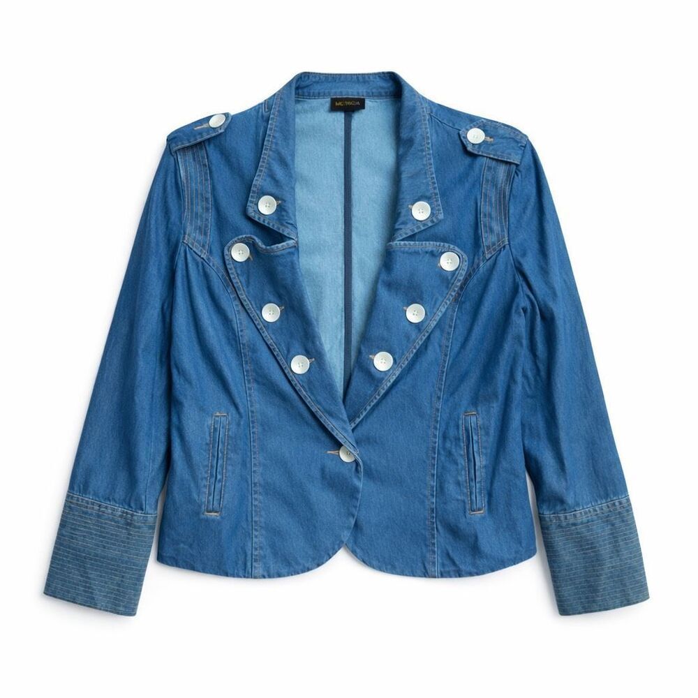 Metrostyle Military Denim Jacket Blue Women 12 Structured Chic Modern Classic